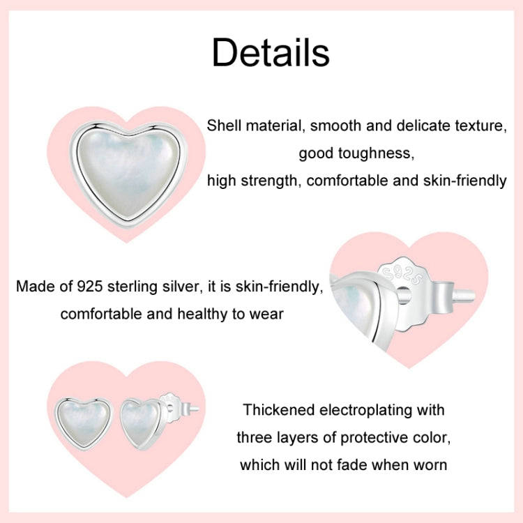 S925 Sterling Silver Platinum Plated White Shell Love Earrings(BSE969)