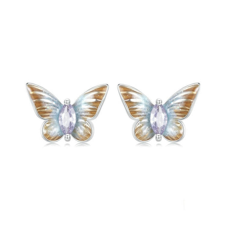 S925 Sterling Silver Platinum Plated Gradient Enamel Butterfly Earrings(BSE993)