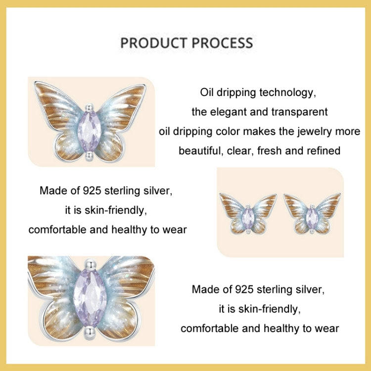 S925 Sterling Silver Platinum Plated Gradient Enamel Butterfly Earrings(BSE993)