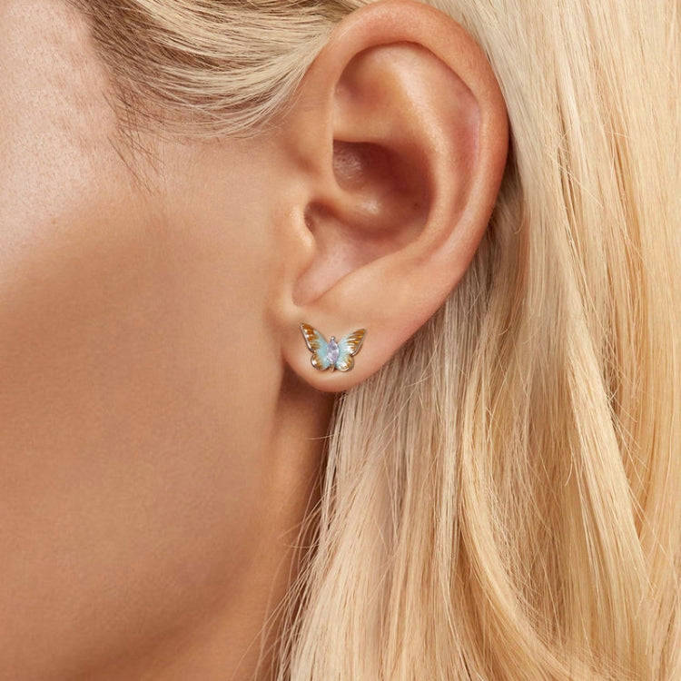 S925 Sterling Silver Platinum Plated Gradient Enamel Butterfly Earrings(BSE993)