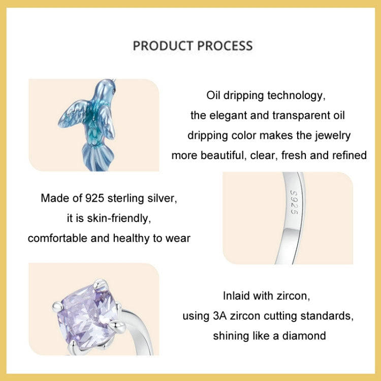 S925 Sterling Silver Platinum-plated Smart Kingfisher Petals Adjustable Open Ring(BSR540-E)