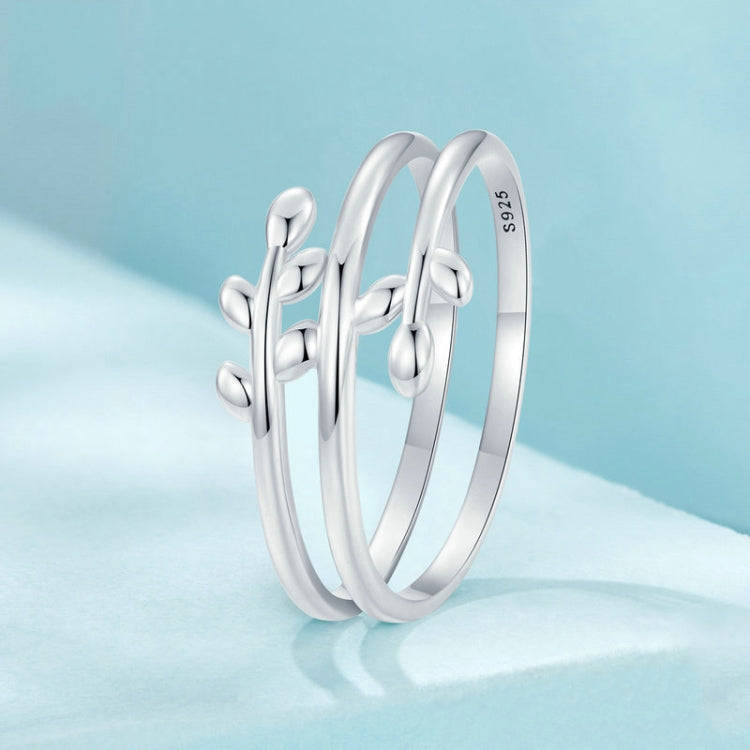 S925 Sterling Silver Oxidized Multi-layered Leaf Ring, Size: No.6(SCR755)