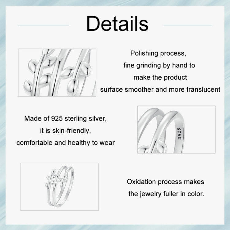 S925 Sterling Silver Oxidized Multi-layered Leaf Ring, Size: No.6(SCR755)