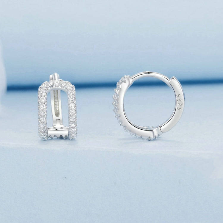 S925 Sterling Silver Plated White Gold Fine Flash Double Layer Earrings(BSE994)