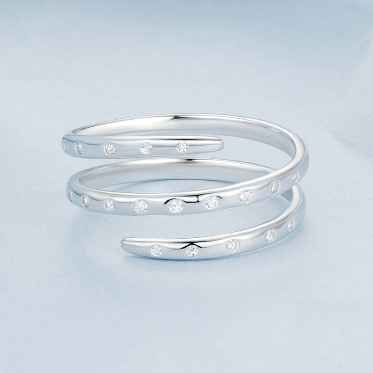 S925 Sterling Silver Platinum-plated Wound Zircon Open Adjustable Plain Ring(BSR543-E)