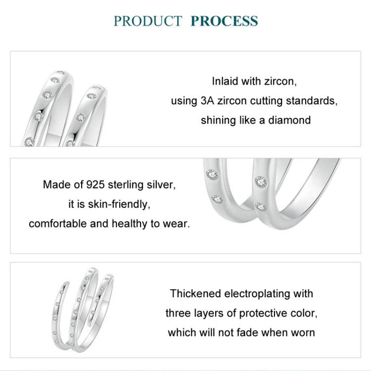 S925 Sterling Silver Platinum-plated Wound Zircon Open Adjustable Plain Ring(BSR543-E)