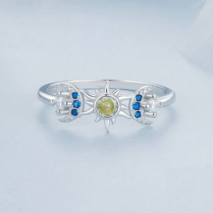 S925 Sterling Silver Platinum Plated Sun Moon Surround Ring, Size: No. 8