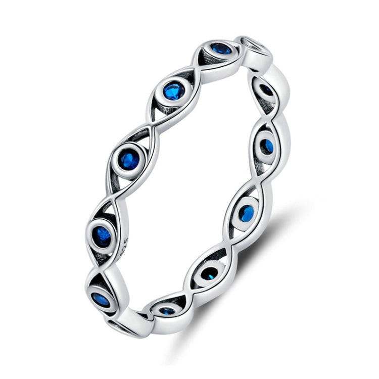 Zircon Lucky Eye Sterling Silver S925 Ring, Size: No.8(Oxidized Silver)