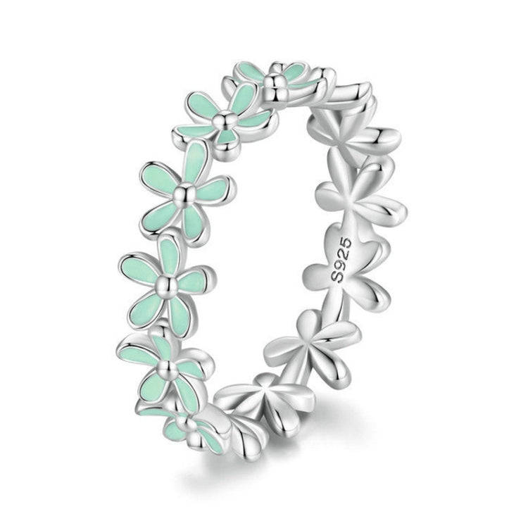 S925 Sterling Silver Oil Dripping Flower Arrangement Ring, Size: No. 10(SCR931-GN Green)