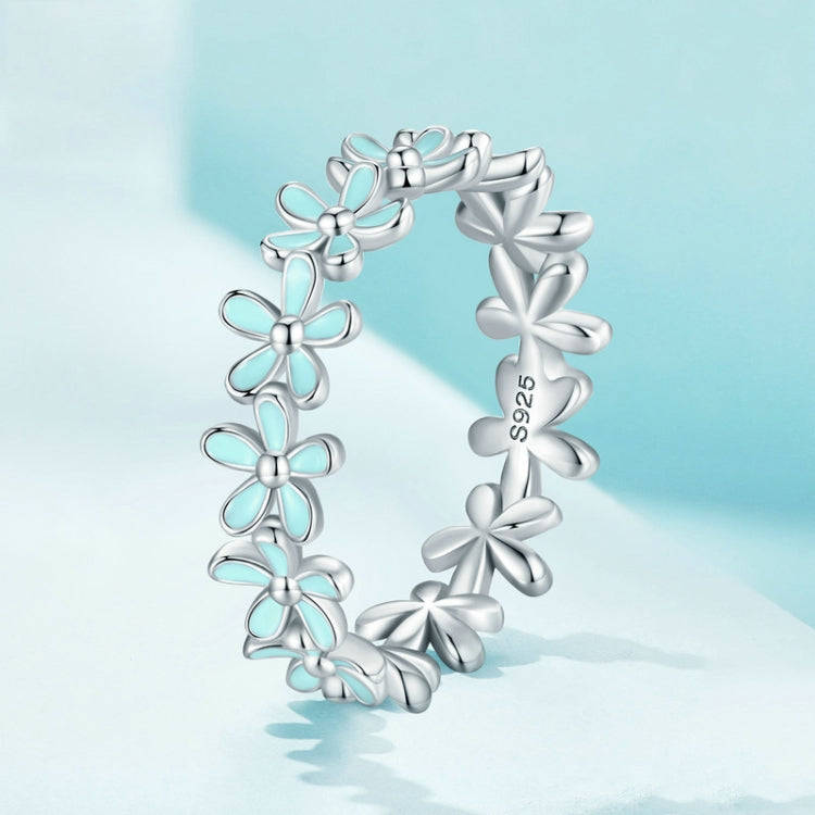 S925 Sterling Silver Oil Dripping Flower Arrangement Ring, Size: No. 10(SCR931-GN Green)