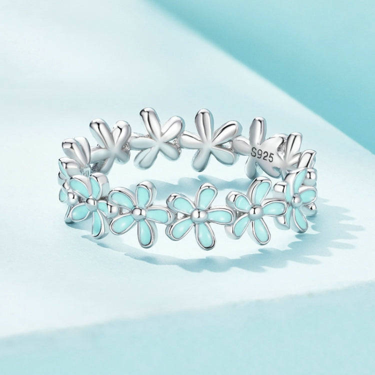 S925 Sterling Silver Oil Dripping Flower Arrangement Ring, Size: No. 10(SCR931-GN Green)