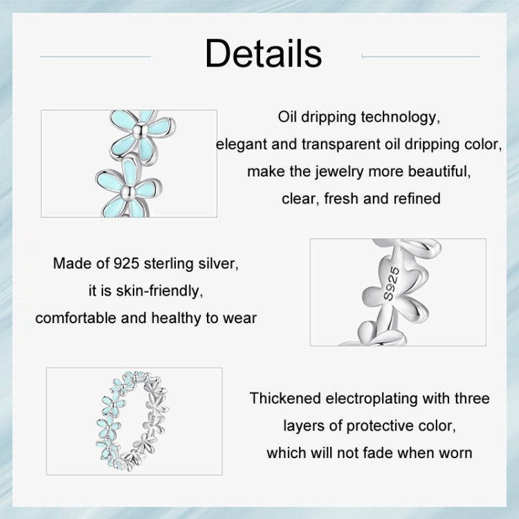 S925 Sterling Silver Oil Dripping Flower Arrangement Ring, Size: No. 10(SCR931-GN Green)