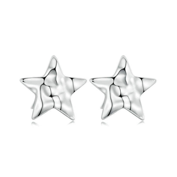 S925 Sterling Silver Pleated Texture Five-pointed Star Women Earrings(BSE965)