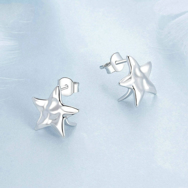 S925 Sterling Silver Pleated Texture Five-pointed Star Women Earrings(BSE965)