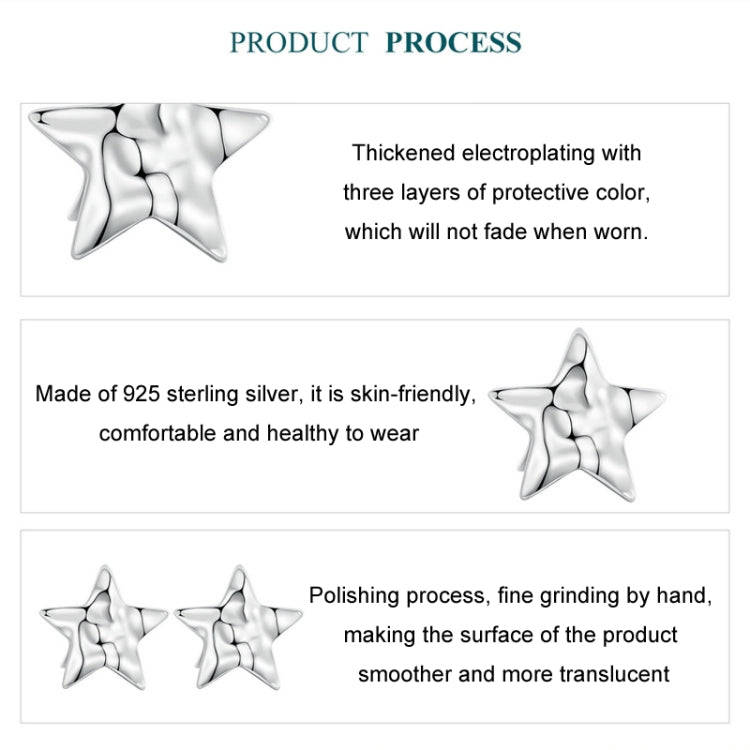 S925 Sterling Silver Pleated Texture Five-pointed Star Women Earrings(BSE965)
