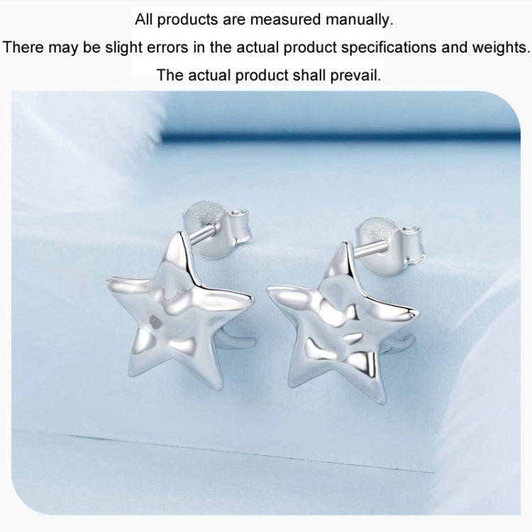 S925 Sterling Silver Pleated Texture Five-pointed Star Women Earrings(BSE965)