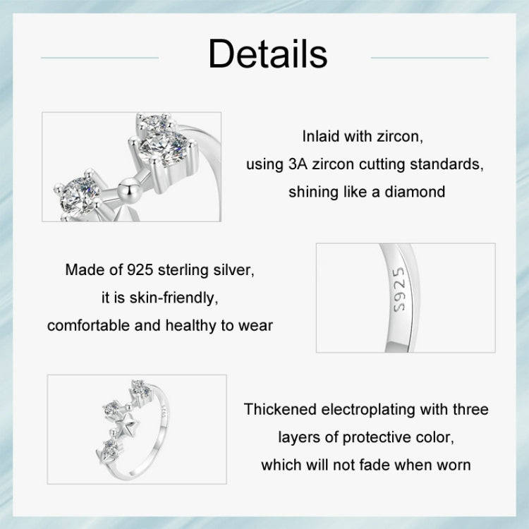 S925 Sterling Silver Big Dipper Ring Star Female Ring, Size: No.7(SCR1005)