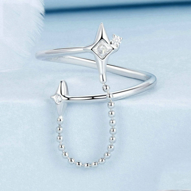S925 Platinum-plated Sterling Silver Star Tassel Open Adjustable Ring(BSR519-E)