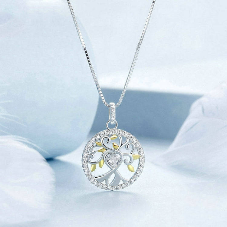 S925 Sterling Silver Zircon Gold Plated Tree Of Life Necklace(BSN371)