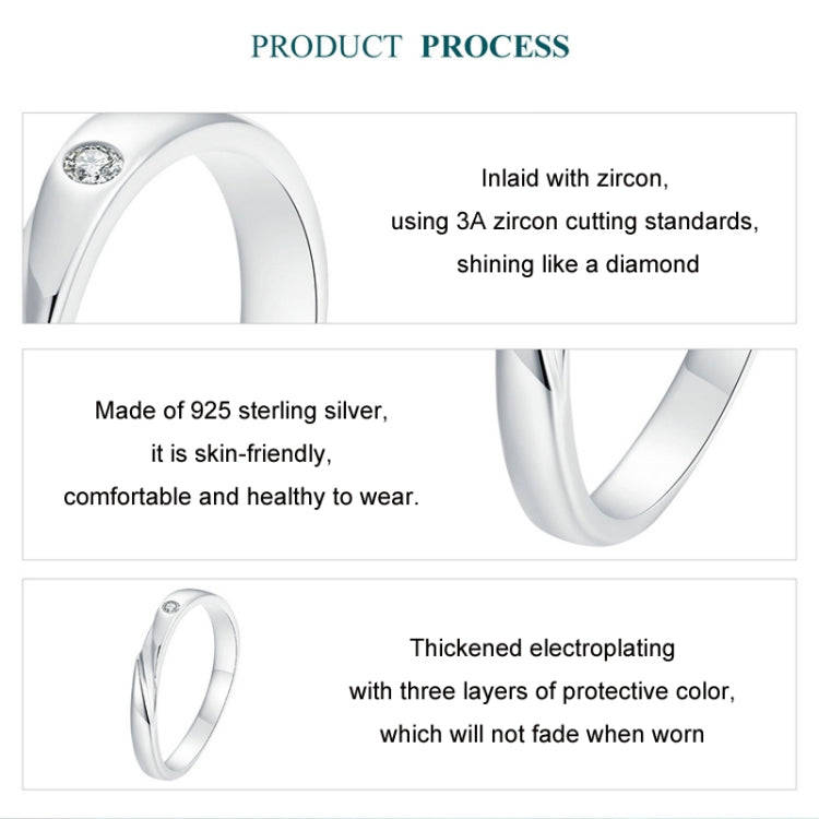 S925 Sterling Silver Platinum Plated Zircon Ring for Men and Women(No.8)