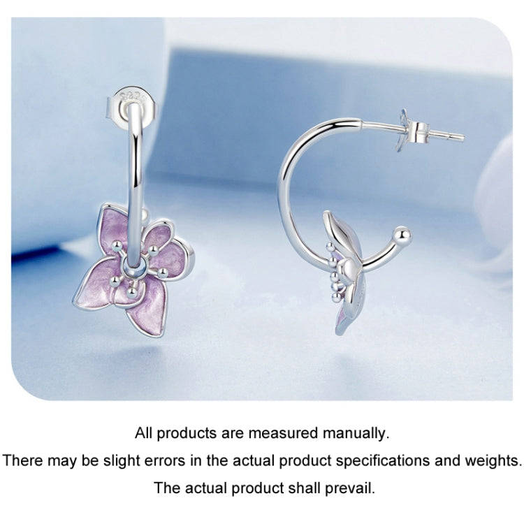 S925 Sterling Silver Platinum Plated Purple Flower Stud Earrings(BSE976)