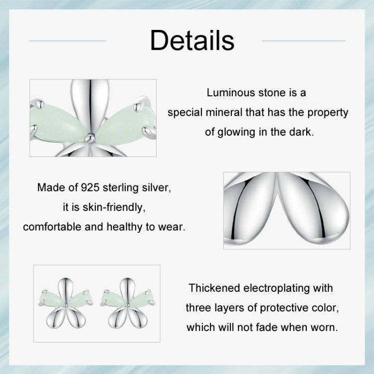 S925 Sterling Silver Platinum Plated Luminous Flower Stud Earrings(SCE1714)