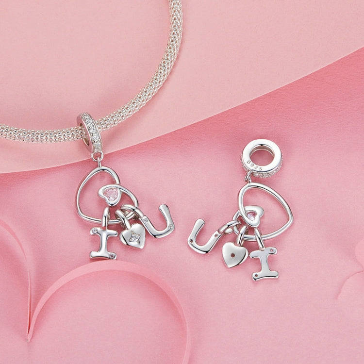 S925 Sterling Silver Platinum-Plated Valentine Day Letter Love Couple Pendant(BSC972)