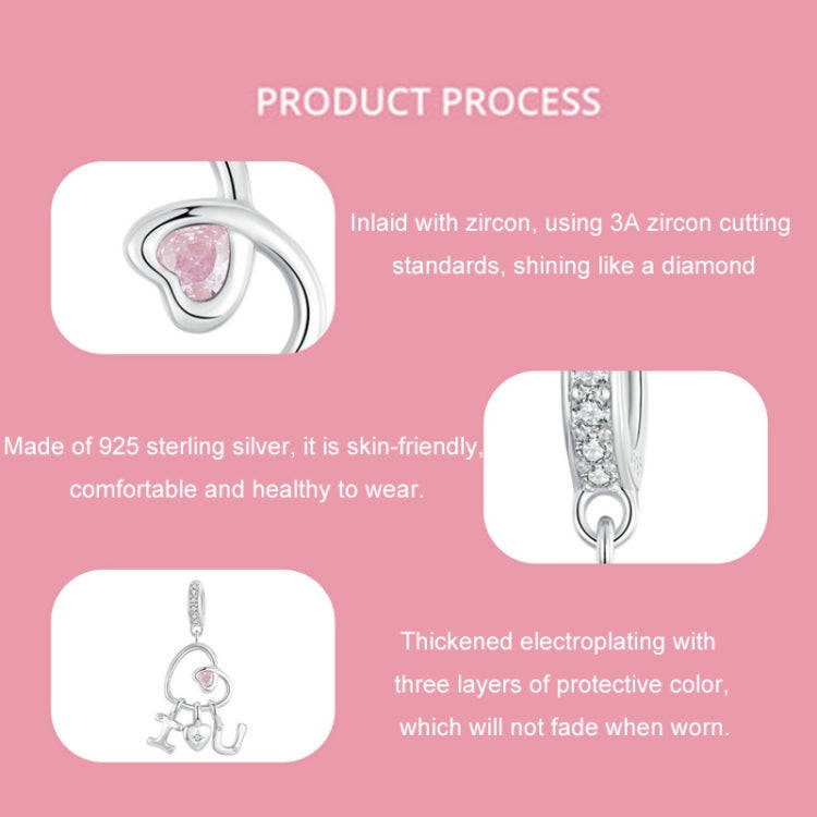 S925 Sterling Silver Platinum-Plated Valentine Day Letter Love Couple Pendant(BSC972)