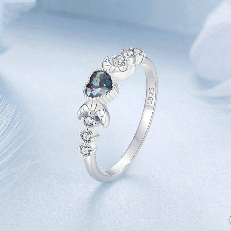 S925 Sterling Silver With Platinum-plated Vintage Heart-shaped Crescent Ring, Size: No.8