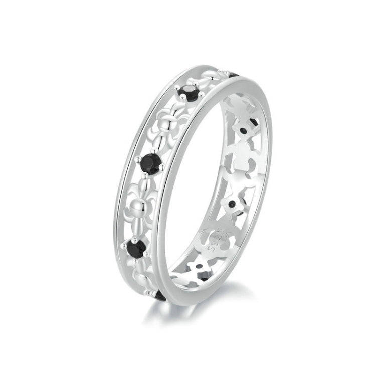 S925 Sterling Silver Platinum Zircon Vintage Iris Hollow Pattern Ring(No.7)