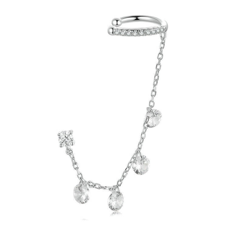 S925 Sterling Silver Fine Zircon Tassel Ear Bone Clip Earrings(BSE1088)