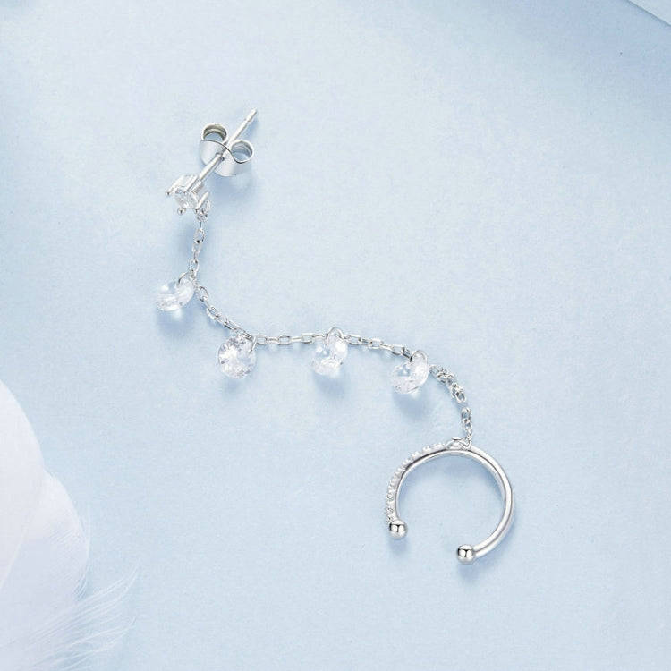 S925 Sterling Silver Fine Zircon Tassel Ear Bone Clip Earrings(BSE1088)