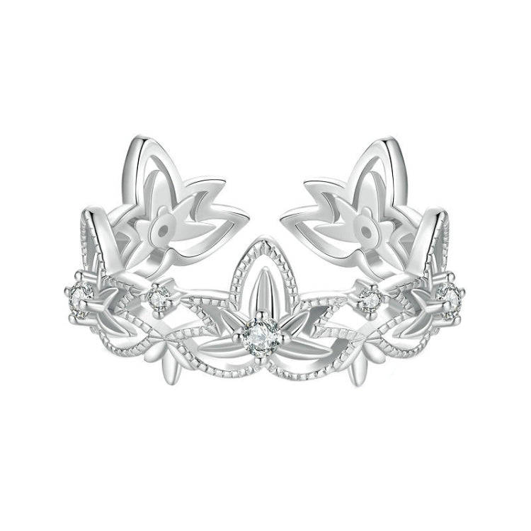 S925 Sterling Silver Hollow Lotus Open Ring Adjustable Flower Ring(BSR602-E)