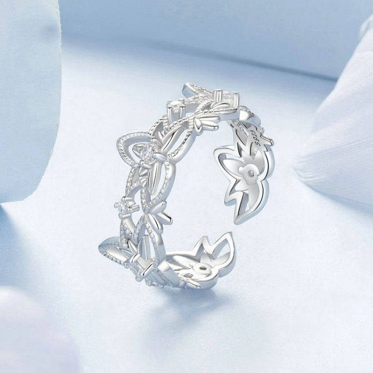 S925 Sterling Silver Hollow Lotus Open Ring Adjustable Flower Ring(BSR602-E)