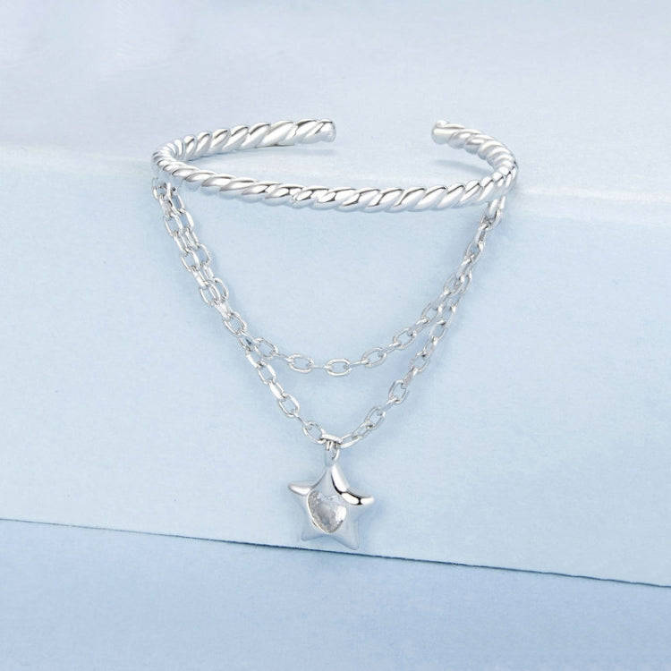 S925 Sterling Silver Chain Tassel Star Open Ring(BSR603-E)