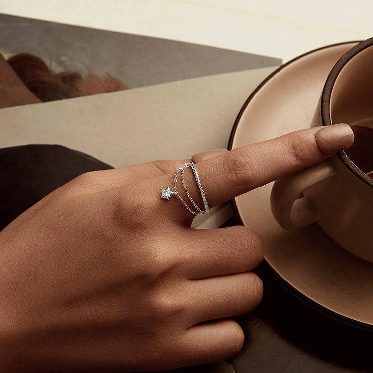 S925 Sterling Silver Chain Tassel Star Open Ring(BSR603-E)