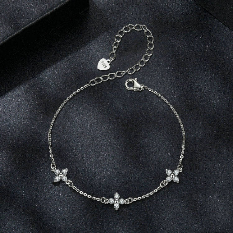 S925 Sterling Silver Lucky Four-leaf Clover Shining Moissanite Bracelet(MSB021)