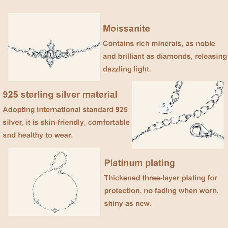 S925 Sterling Silver Lucky Four-leaf Clover Shining Moissanite Bracelet(MSB021)
