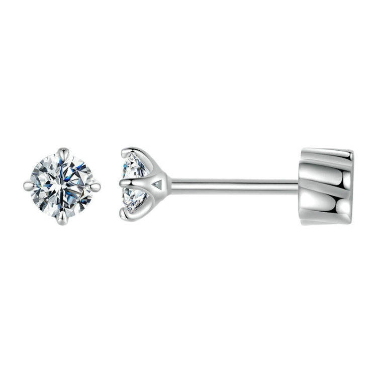 MSE062 S925 Sterling Silver Plated With Platinum Four-Claw Shining Moissanite Earrings, Size: S