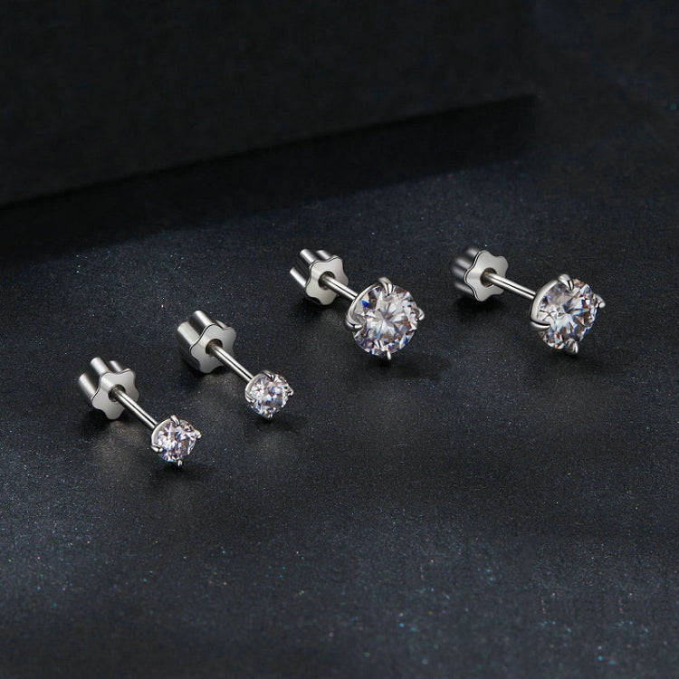 MSE062 S925 Sterling Silver Plated With Platinum Four-Claw Shining Moissanite Earrings, Size: S
