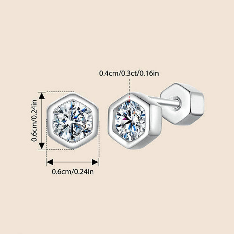 S925 Sterling Silver Plated With Platinum Shining Moissanite Hexagonal Earrings(MSE063)