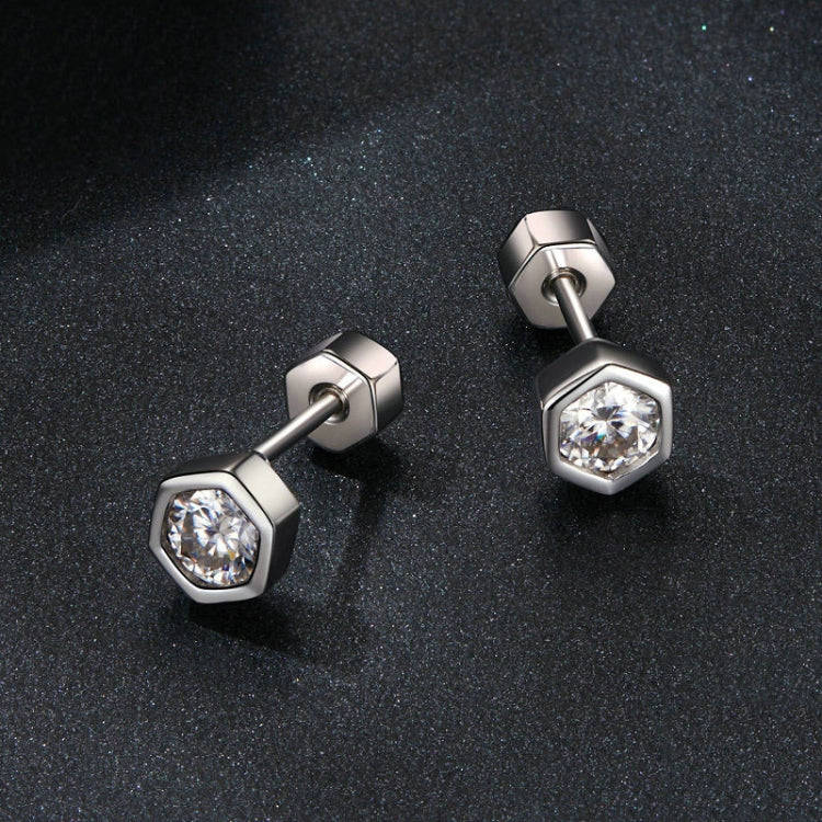 S925 Sterling Silver Plated With Platinum Shining Moissanite Hexagonal Earrings(MSE063)