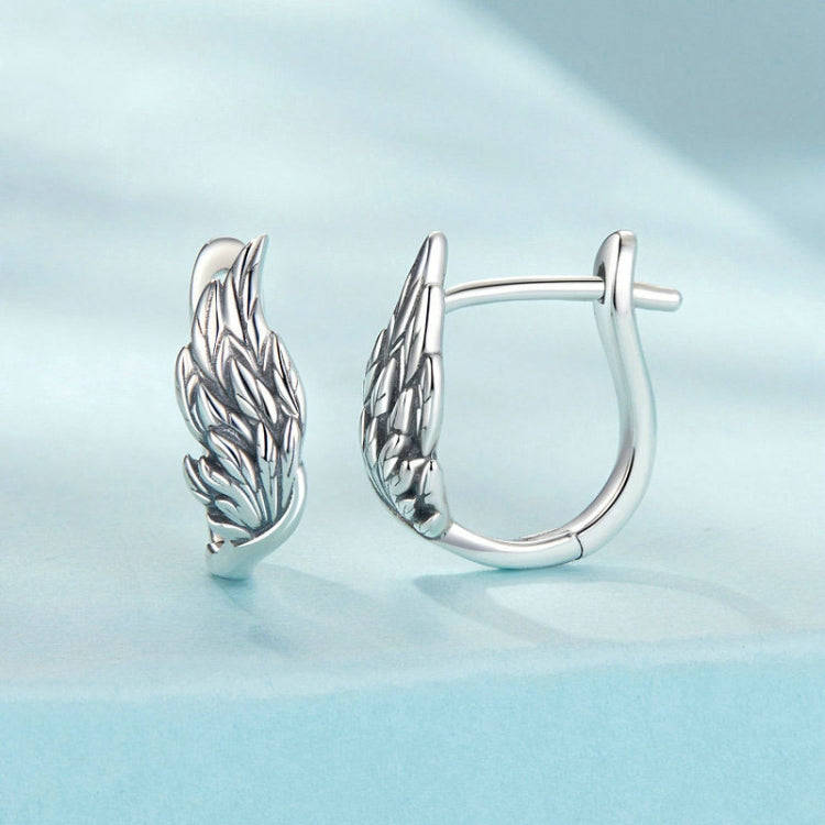 S925 Sterling Silver Oxidized Ear Buckle Wing Shape Earrings(SCE1795)