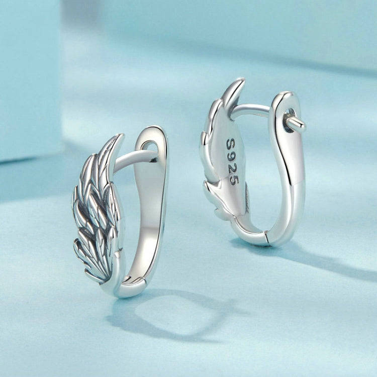 S925 Sterling Silver Oxidized Ear Buckle Wing Shape Earrings(SCE1795)
