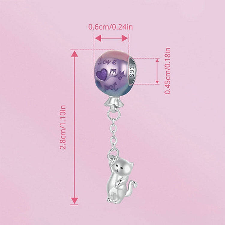 S925 Sterling Silver Cute Hot Air Balloon Cat Beads Jewelry Pendant(SCC2881)