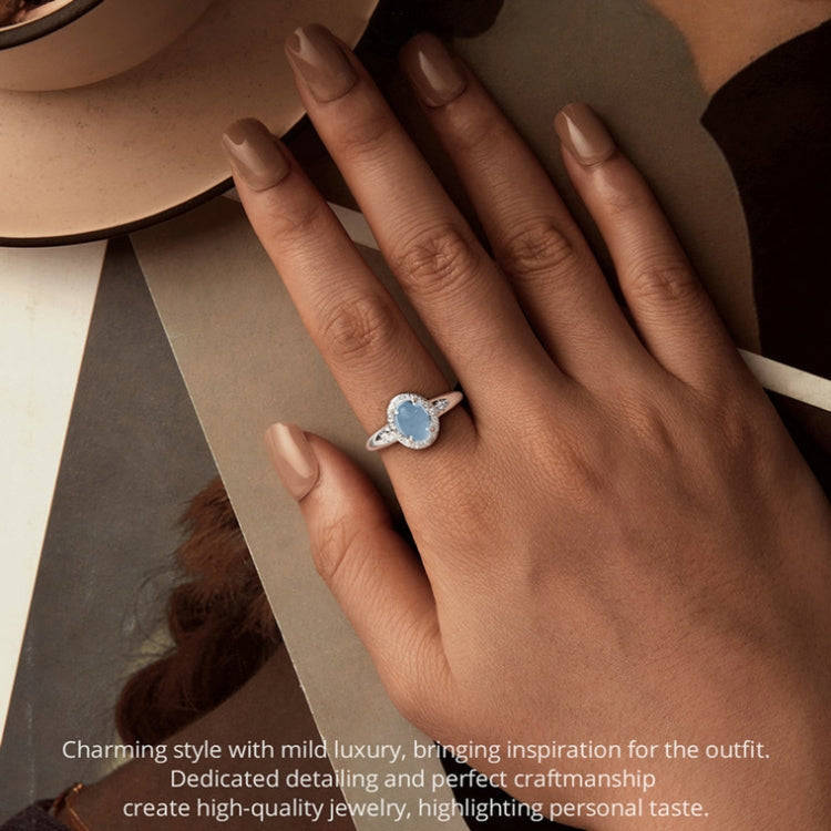 S925 Sterling Silver Platinum-plated Natural Blue Sea Sapphire Open Ring(BSR579-E)