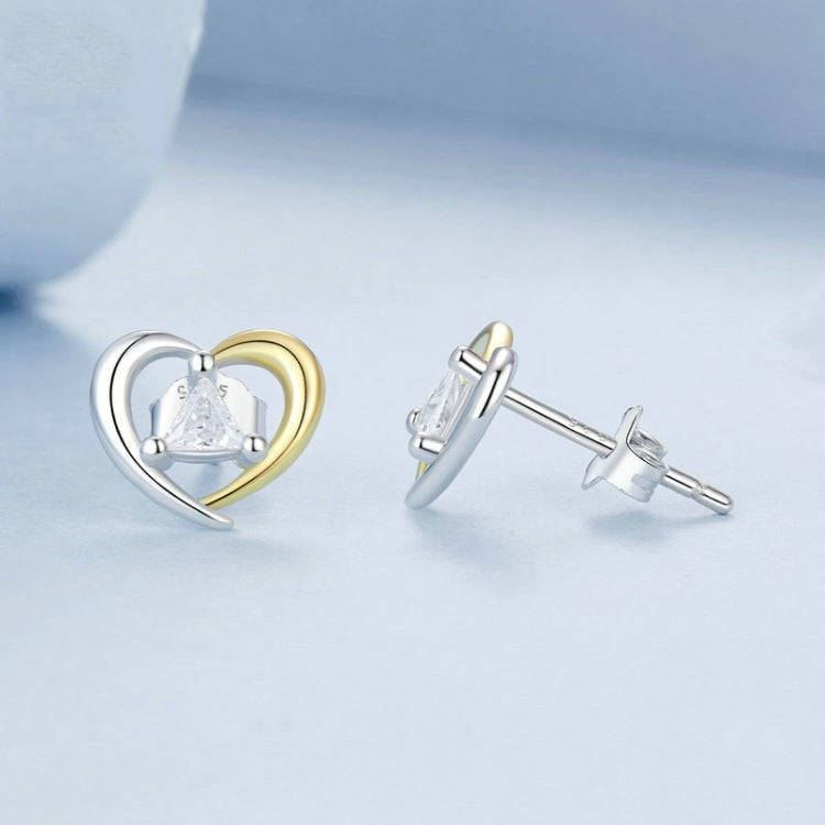 S925 Sterling Silver Platinum-Plated Two-Tone Heart Earrings(BSE1027)