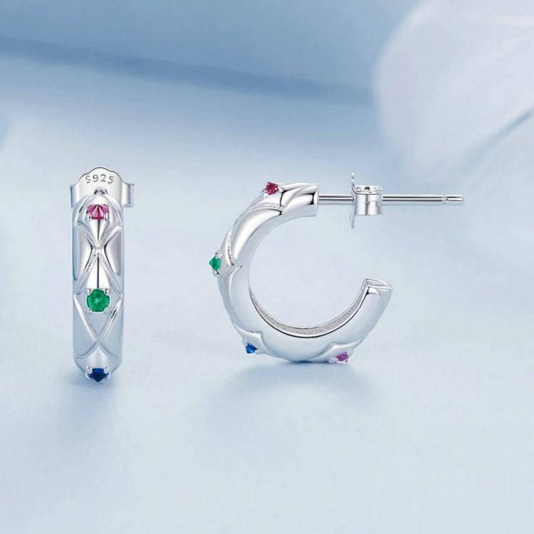 S925 Sterling Silver With Platinum-plated Vintage Diamond Pattern Earrings(BSE1032)