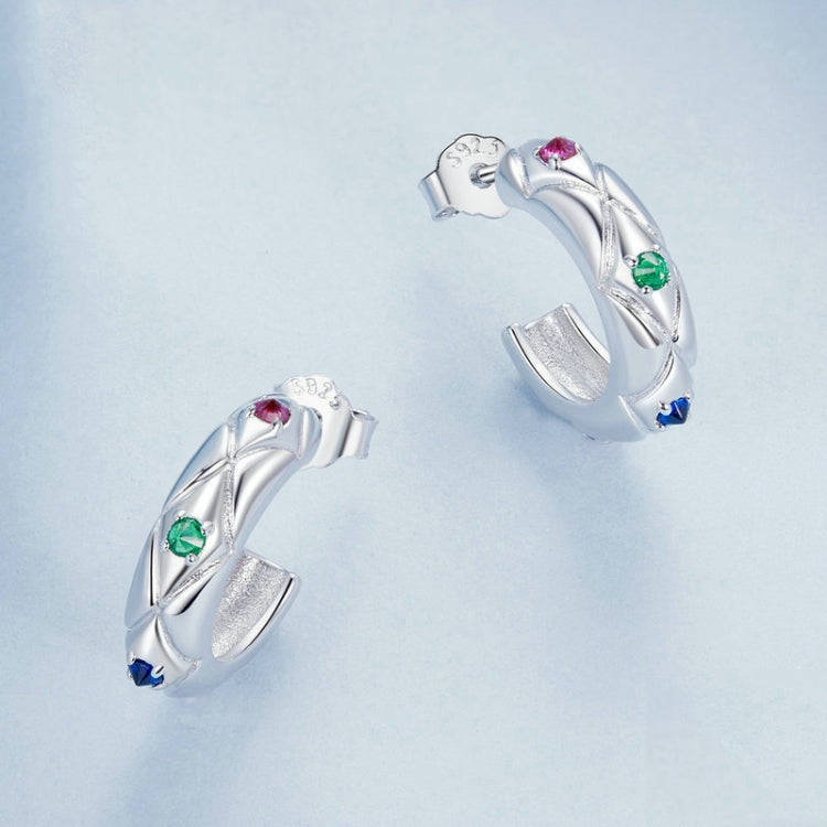 S925 Sterling Silver With Platinum-plated Vintage Diamond Pattern Earrings(BSE1032)