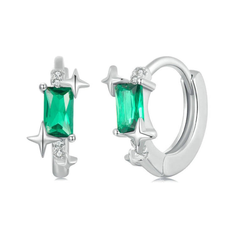 S925 Sterling Silver Platinum-plated Zircon Emerald Shining Earrings(BSE1036)